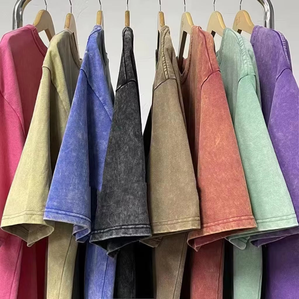 230G T-Shirt Oversized Acid Washed Tee Print Retro Punk T-Shirt for Men'S Women'S Adults 100% Cotton Harajuku Casual Streetwear