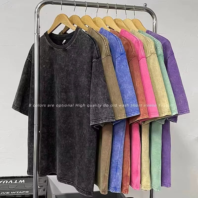 230G T-Shirt Oversized Acid Washed Tee Print Retro Punk T-Shirt for Men'S Women'S Adults 100% Cotton Harajuku Casual Streetwear